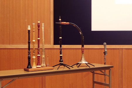 左から４番目が3Dプリンター出力のオーボエ