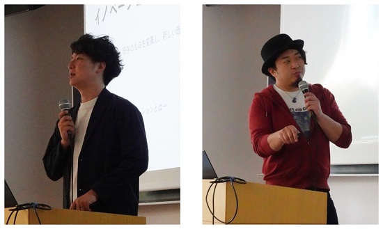 「イノベーション概論［a］」にて講義する田谷氏（左）と松岡氏（右）
