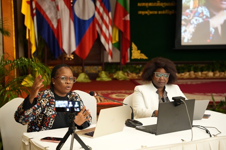 Ms. Mothibi (left) and Dr. Mwambwa (right) commenting on the national presentations
